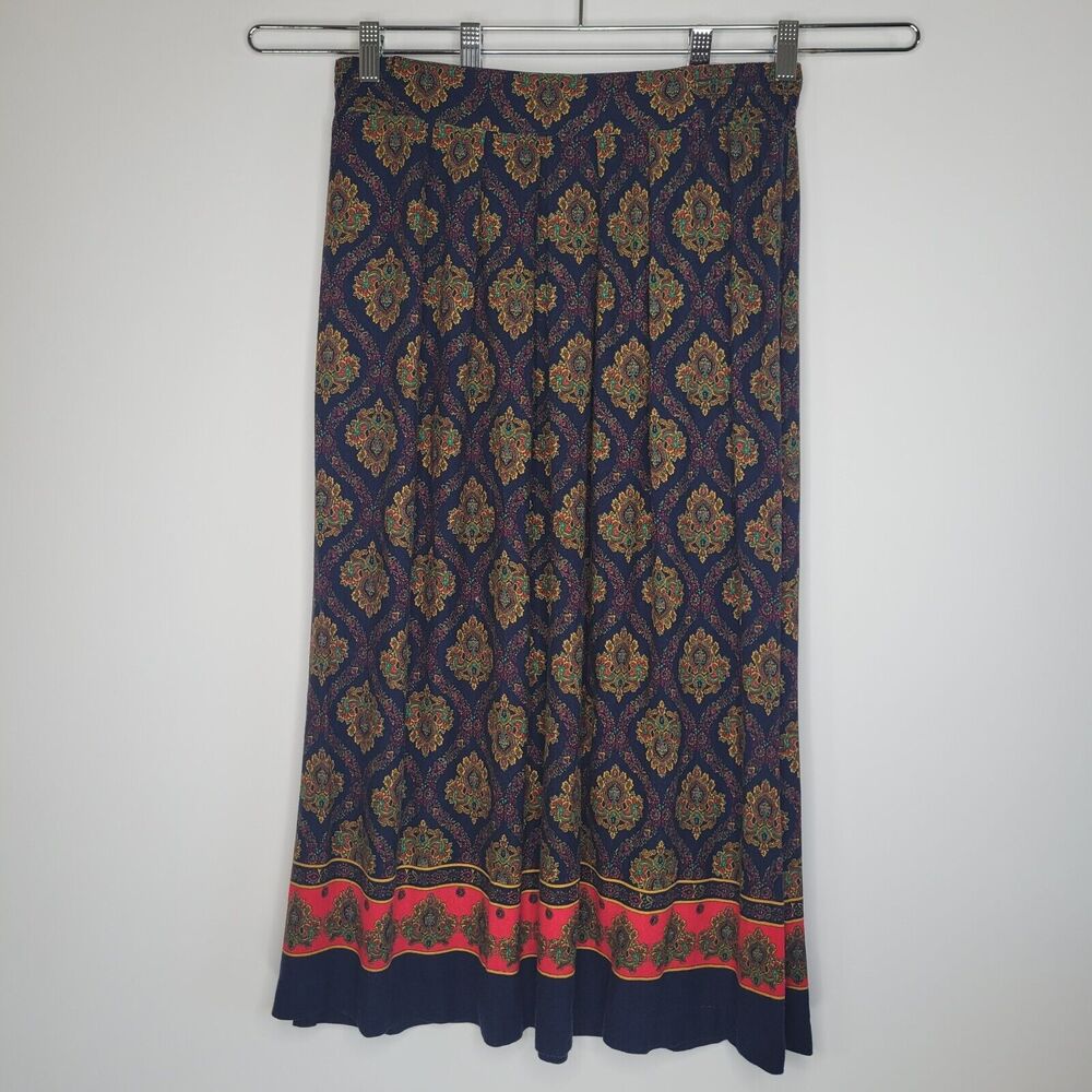 Vintage KATE MCNAUGHTON Patterned Midi Skirt Size 14 A-Line Pull On Color block